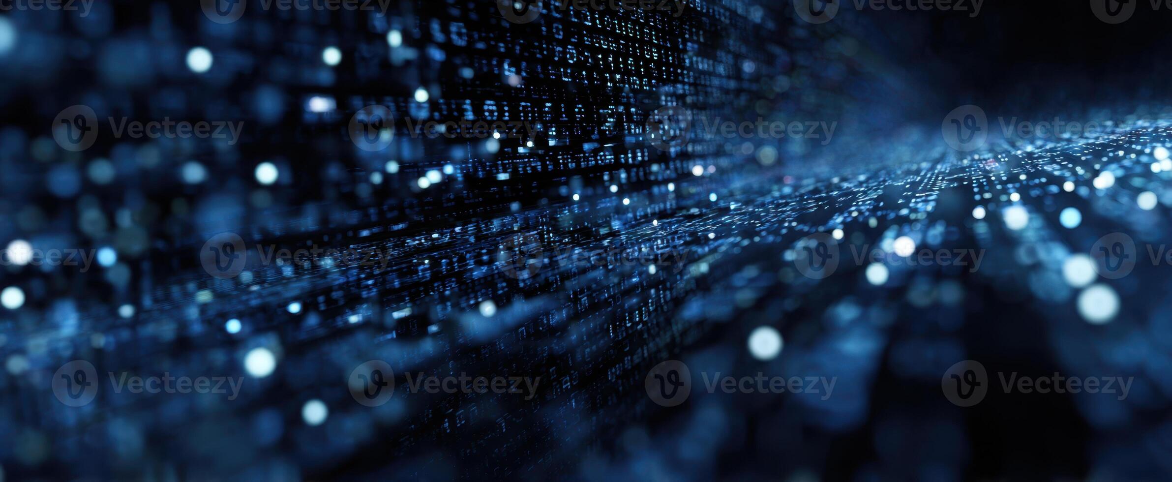 The Digital Flow of Binary Data in a Futuristic Blue Environment. photo