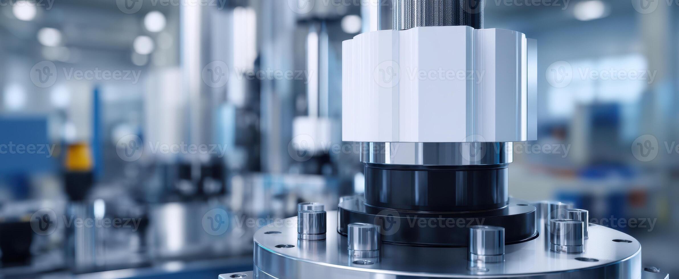 The detailed view of a precision engineering component in a modern factory setting. photo
