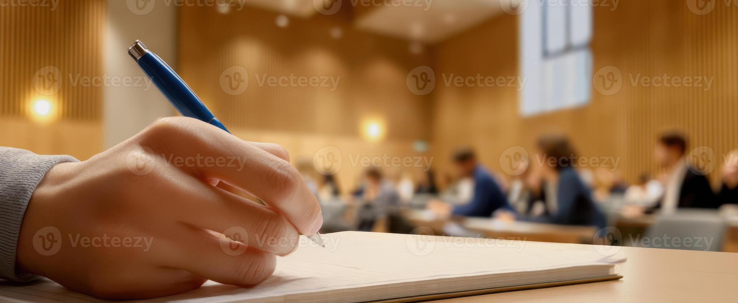 The Student Writing Notes during an Engaging Classroom Lecture photo