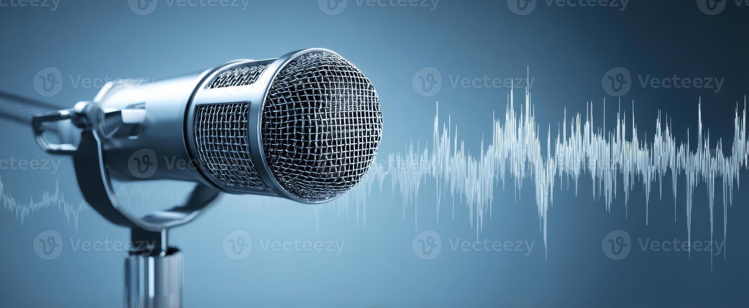 The microphone capturing sound waves in a recording studio setting. photo