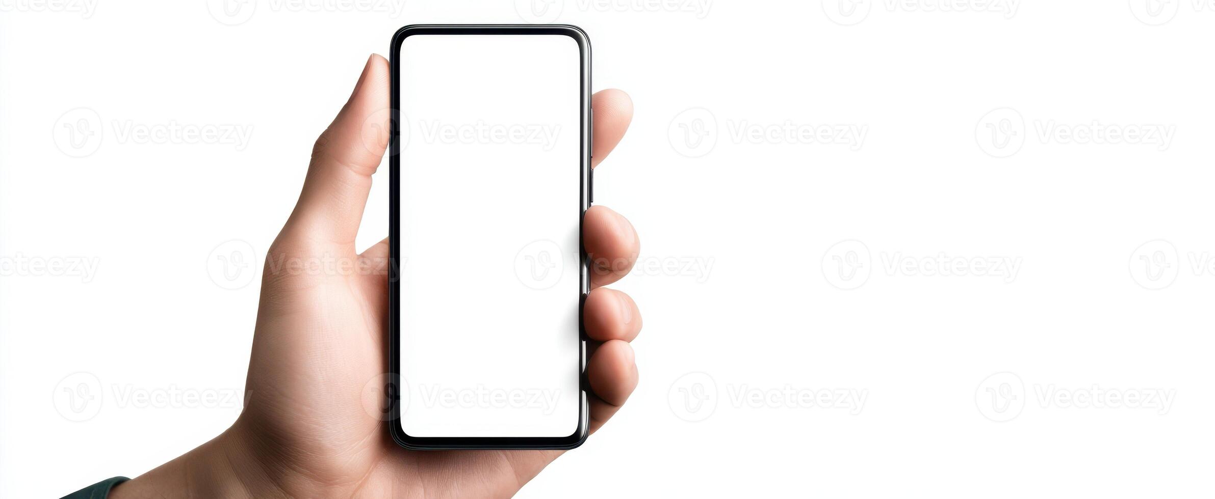The smartphone held in a hand with a blank screen for modern applications. photo