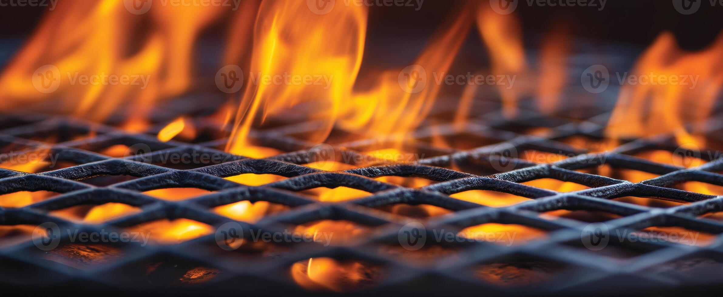 The vibrant flames dancing above the grill's surface in a vivid display. photo