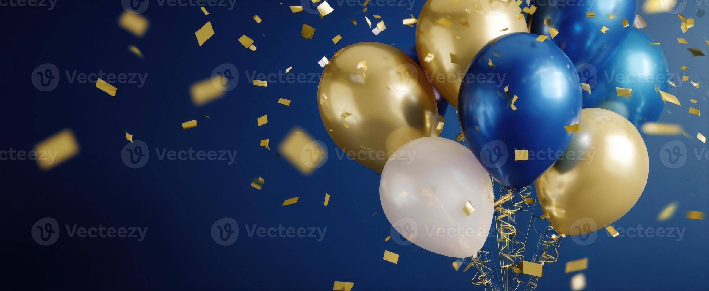 The colorful balloons with confetti create a festive celebration atmosphere. photo