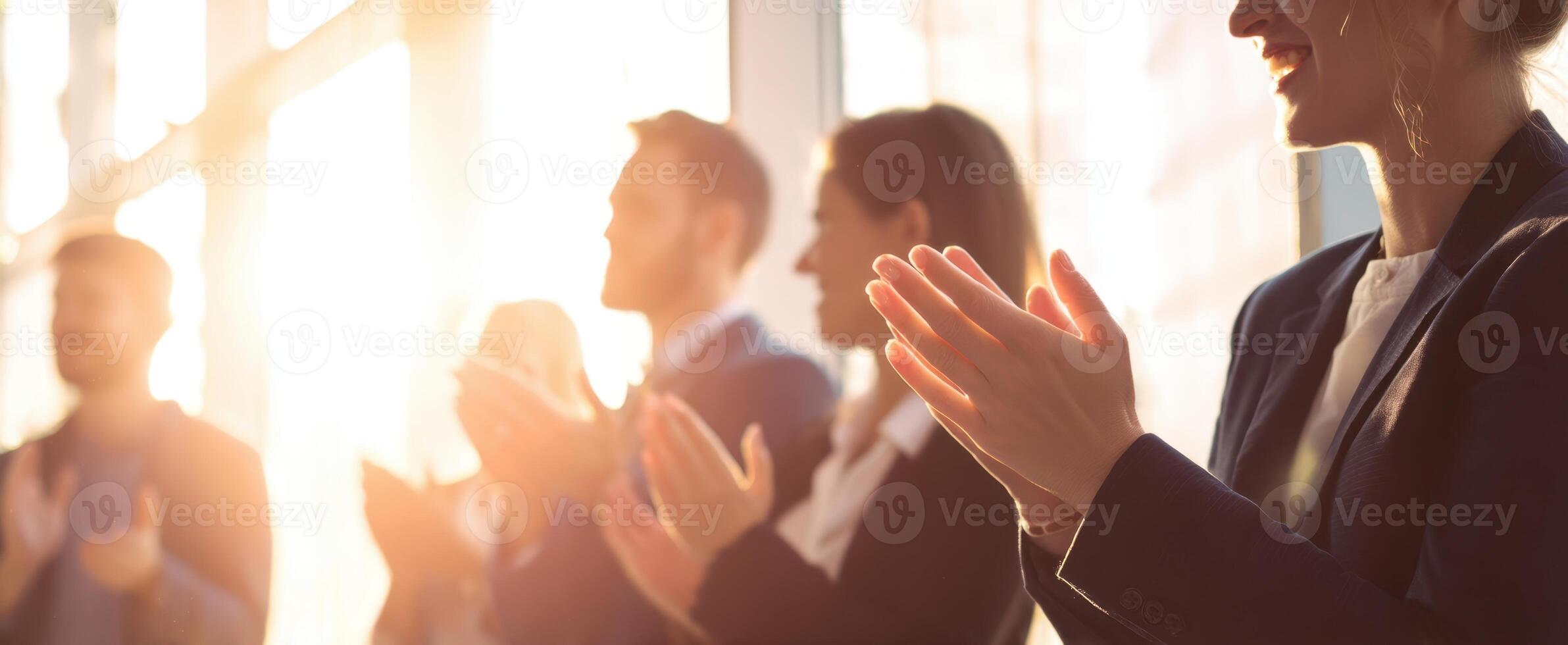 The audience claps enthusiastically while basking in the warm sunlight. photo
