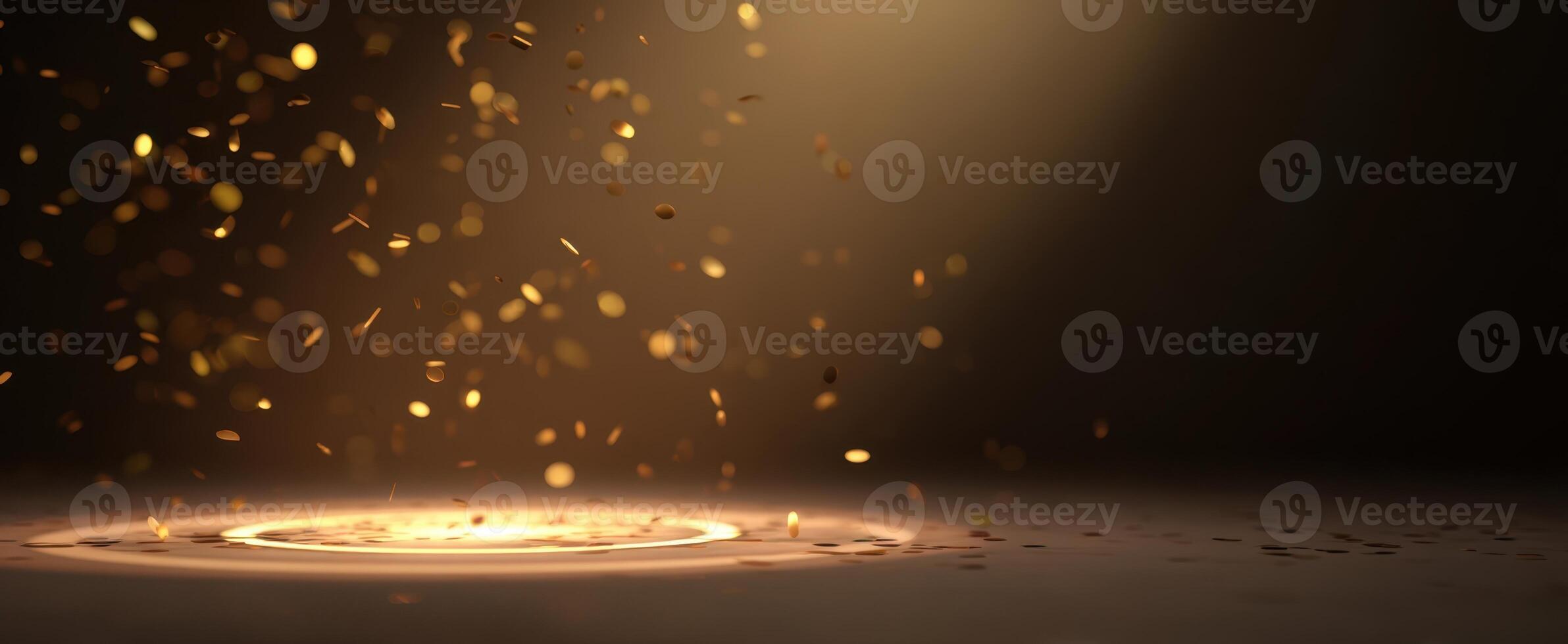 The enchanting display of golden particles glowing in soft light photo