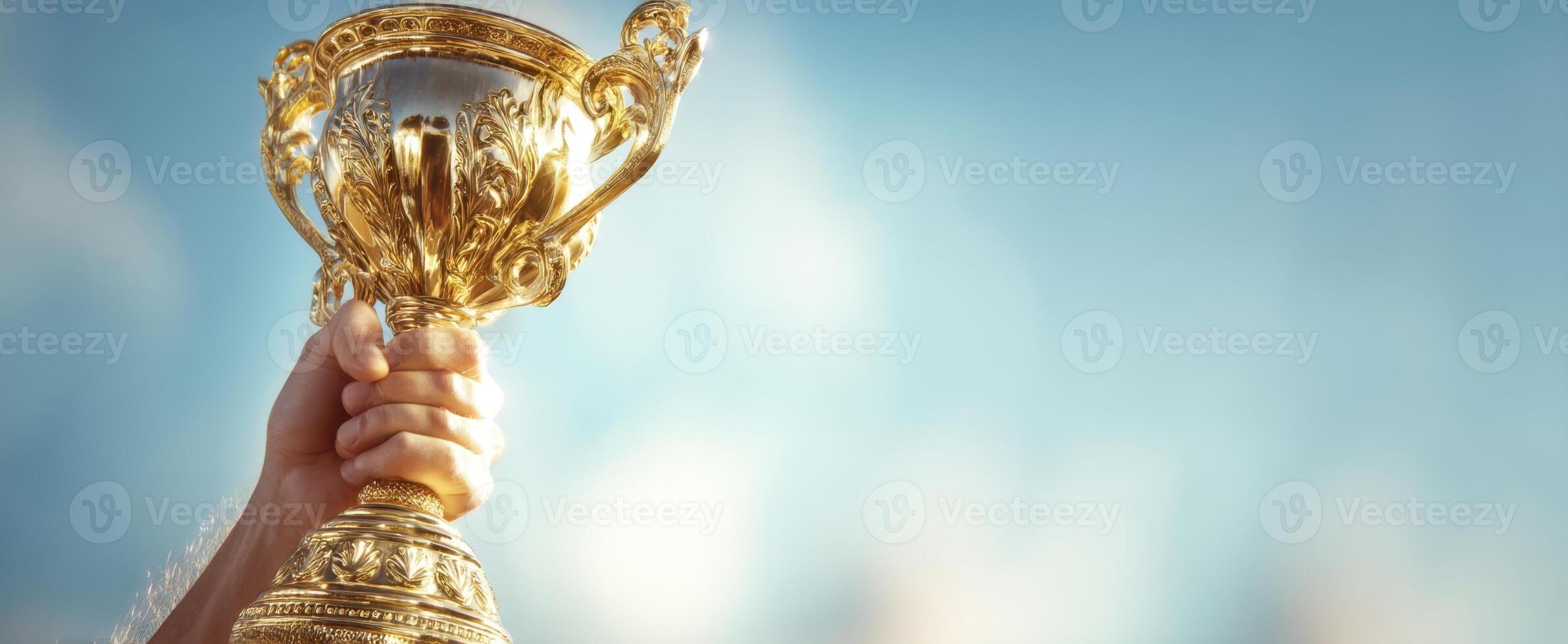 The golden trophy held high in celebration of victory and achievement photo