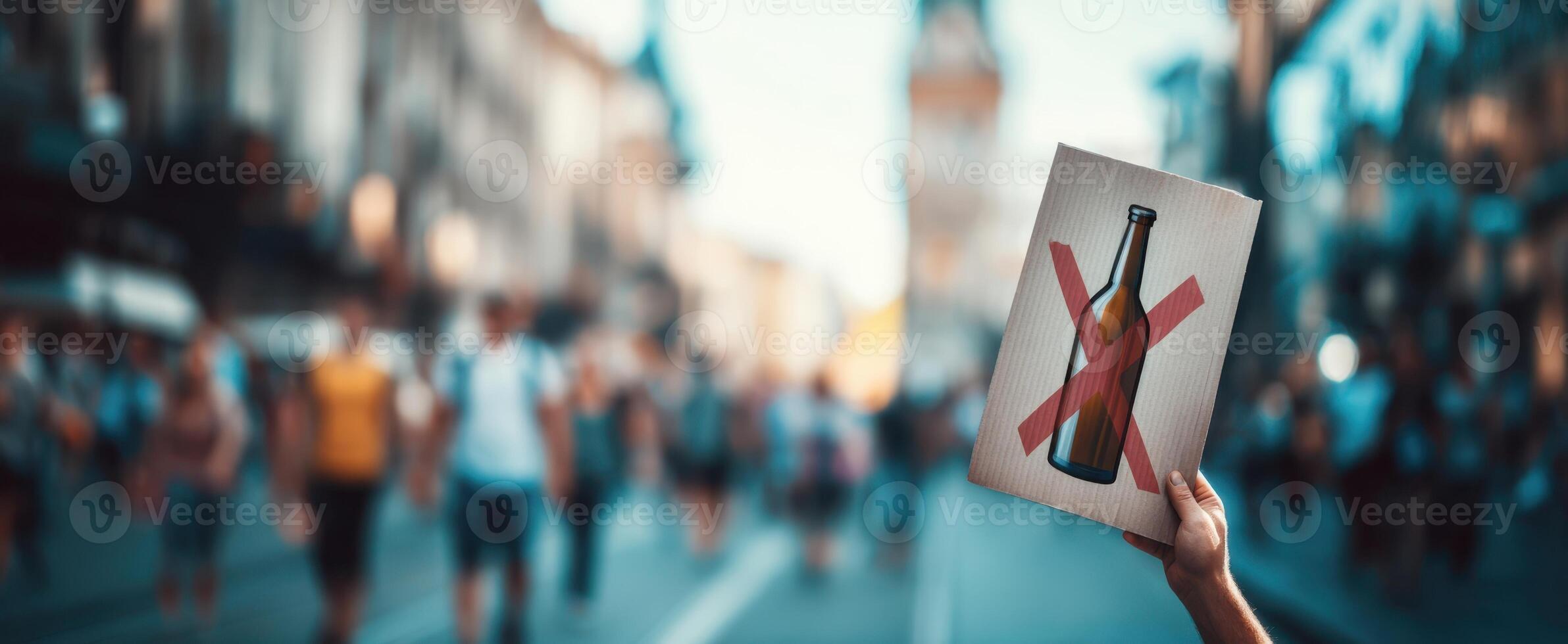 The message against alcohol in a crowded urban protest setting. photo