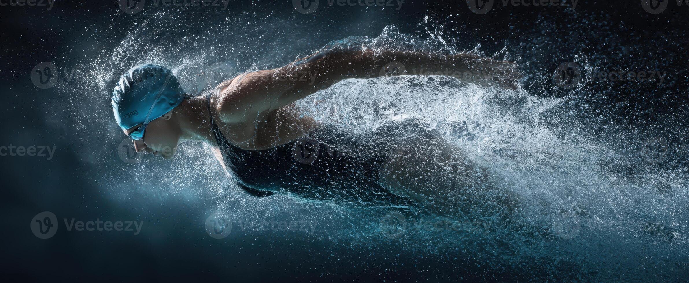 The swimmer gliding through water, showcasing strength and grace in motion. photo