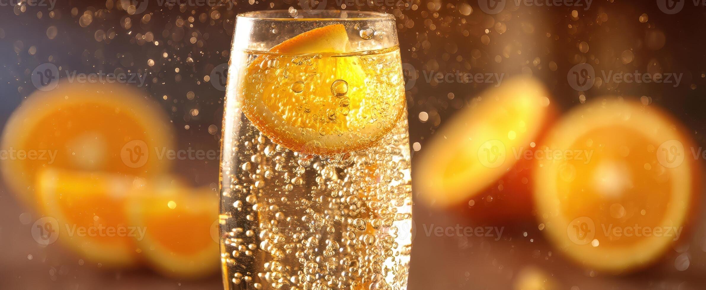 The sparkling drink with citrus slices creating a refreshing summer vibe. photo