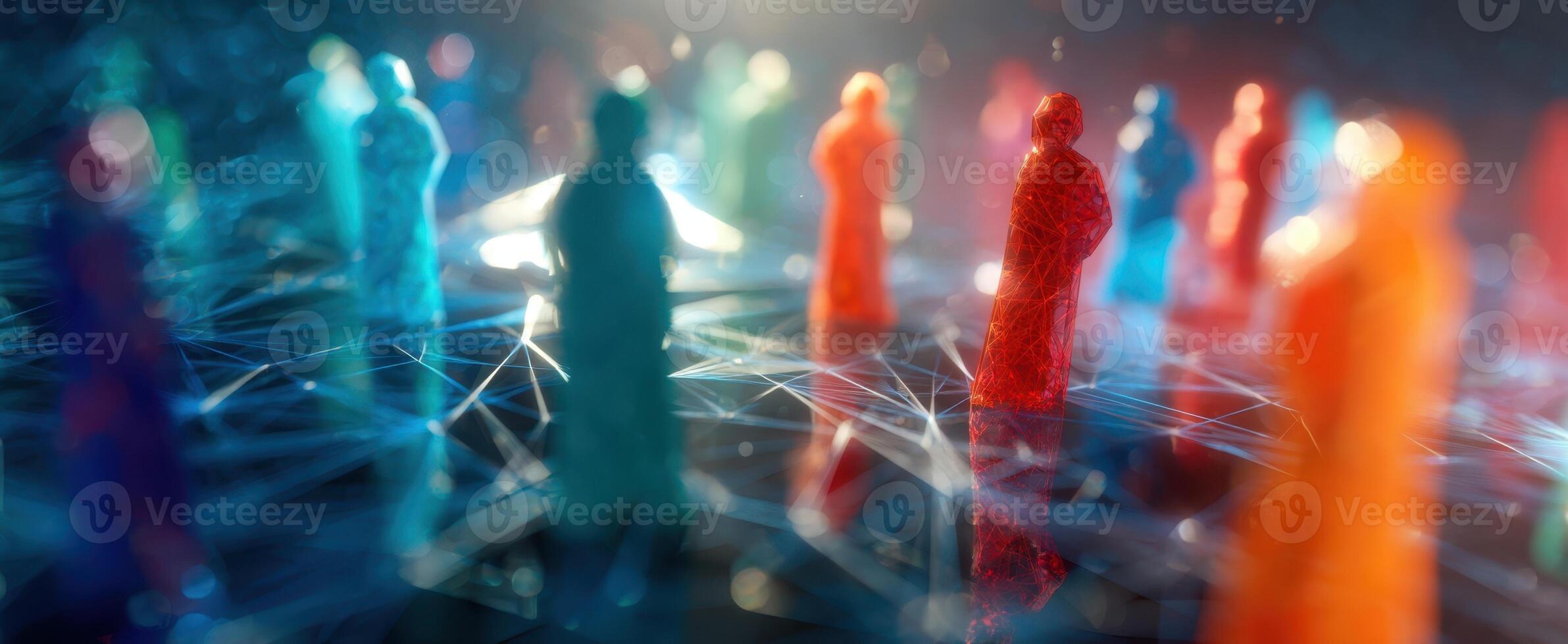 The colorful digital figures symbolizing community and connection in a network. photo