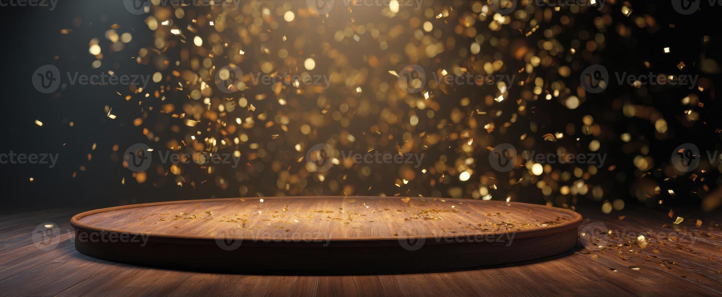 The shimmering stage surrounded by elegant golden lights in a festive atmosphere. photo