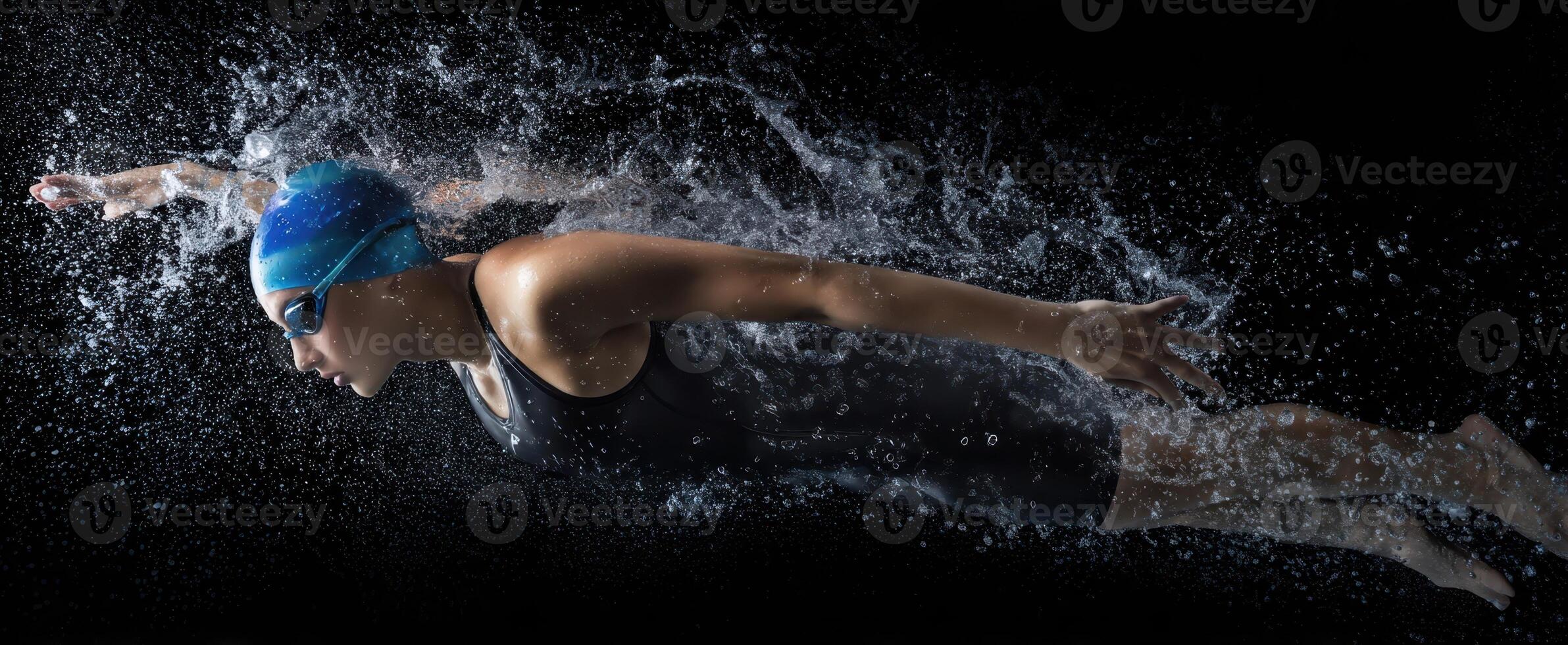 The swimmer gliding through water creating dynamic splashes and showcasing athleticism. photo