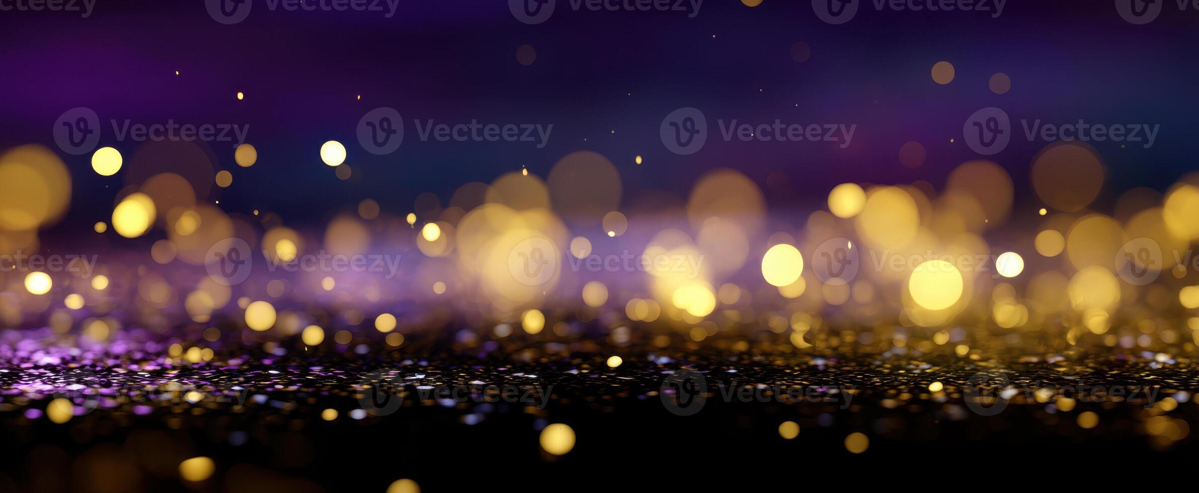 The enchanting display of golden bokeh against a purple backdrop. photo