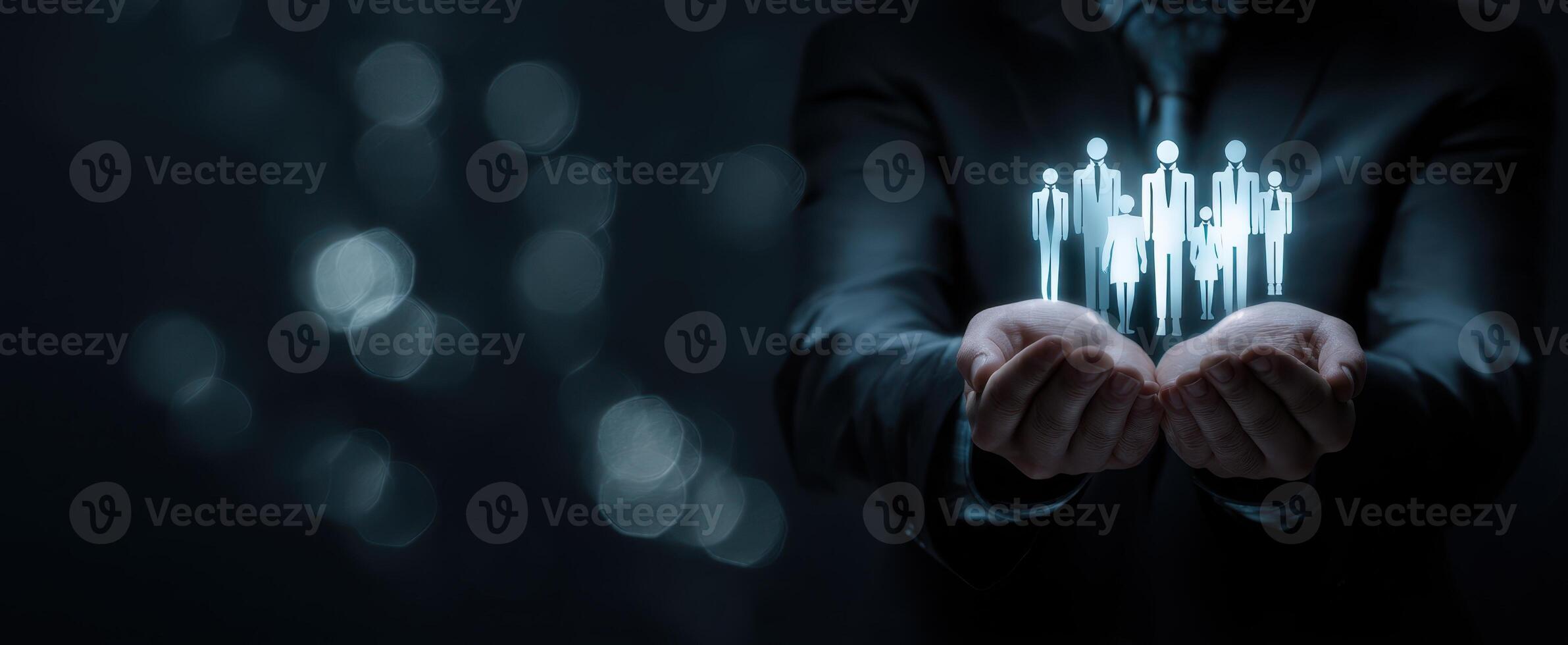 The Hands of Leadership with Digital People Icons Representing Teamwork. photo