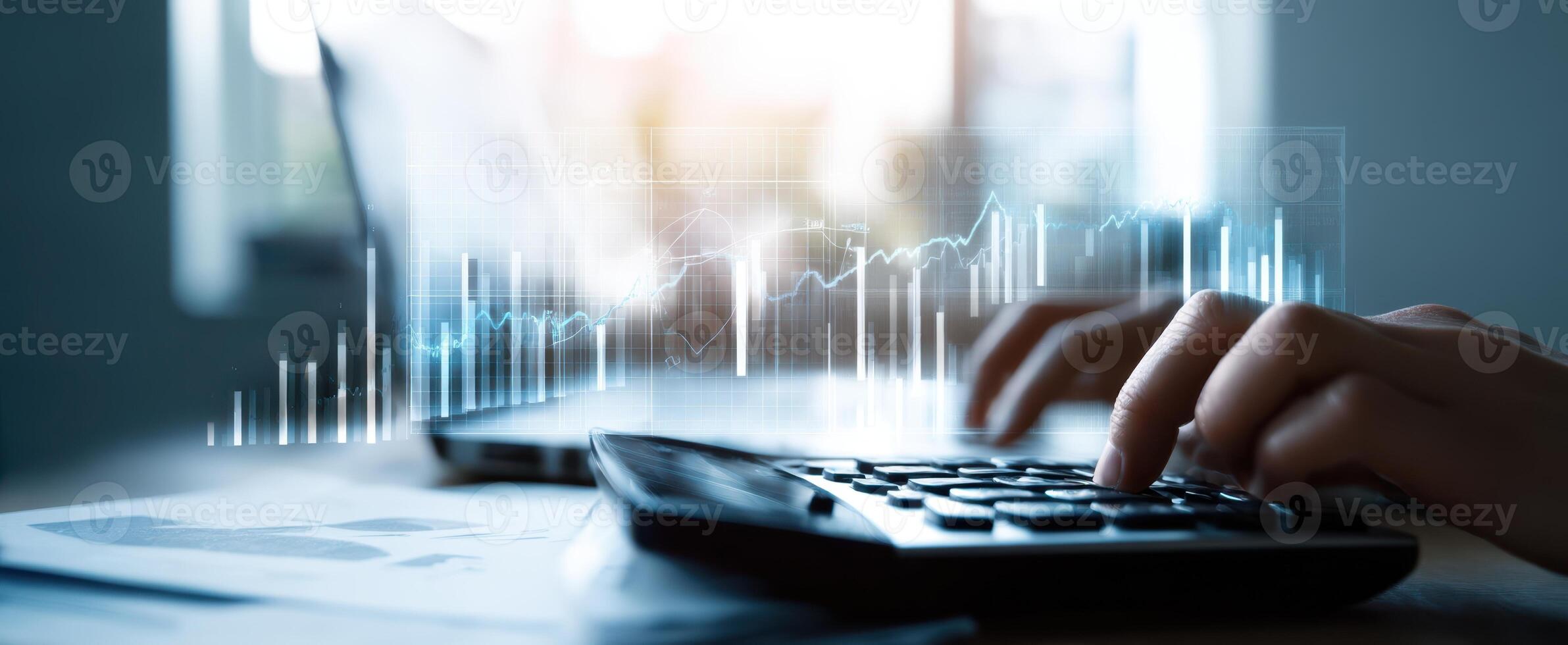 The calculator displaying financial data for modern business analysis photo