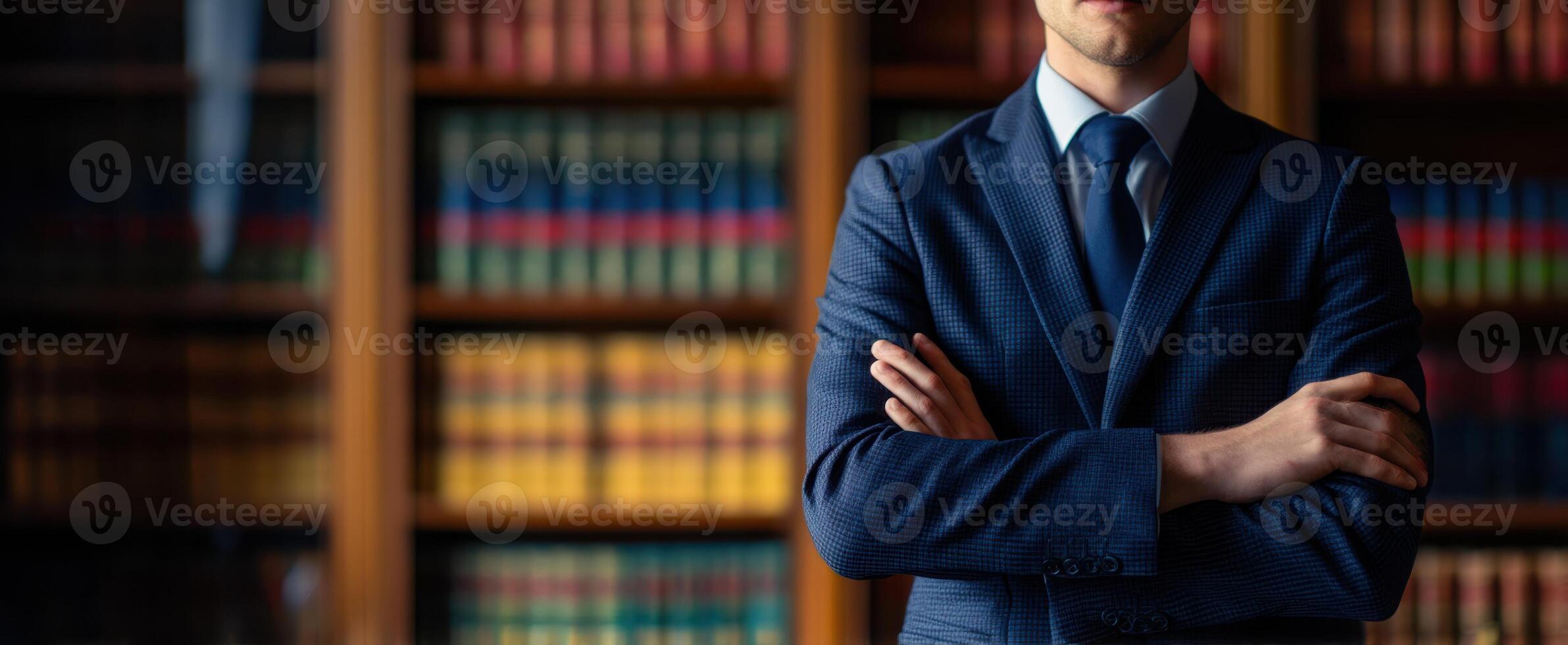 The Professional Lawyer Standing Confidently in a Modern Office Library photo