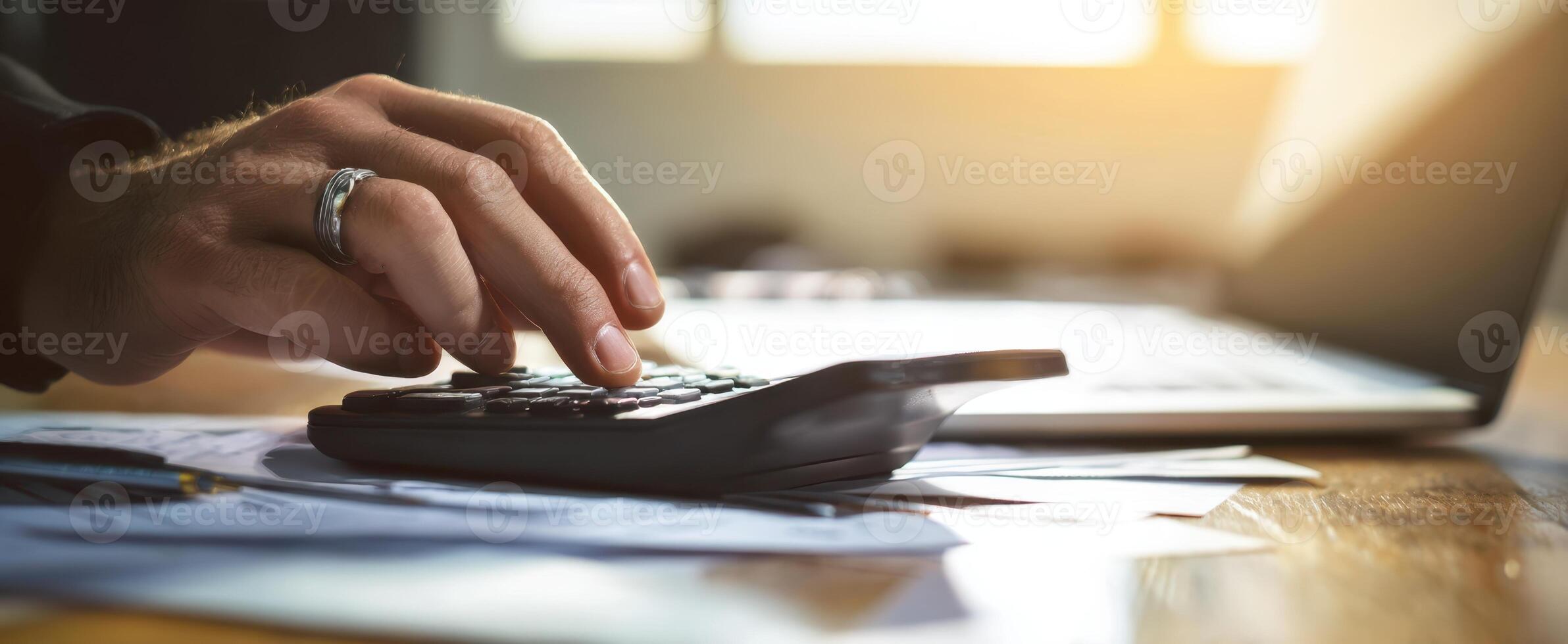 The calculator assisting with financial calculations in a modern office setting. photo