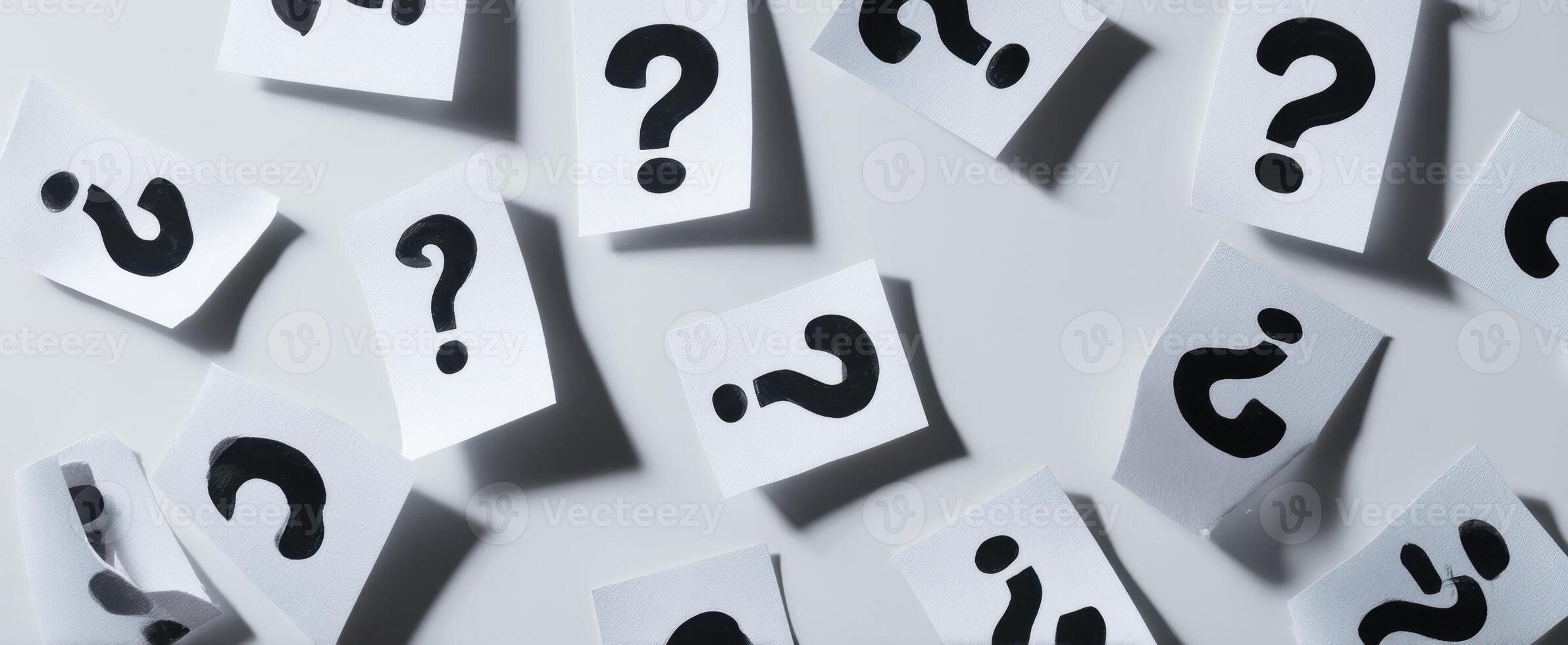 The collection of question marks symbolizing inquiry and curiosity in decision-making. photo