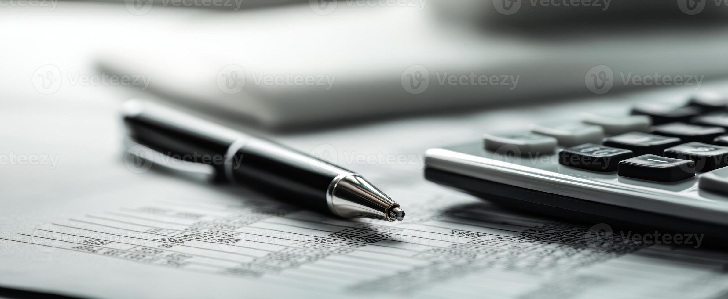The pen and calculator for efficient financial analysis and documentation at the office. photo