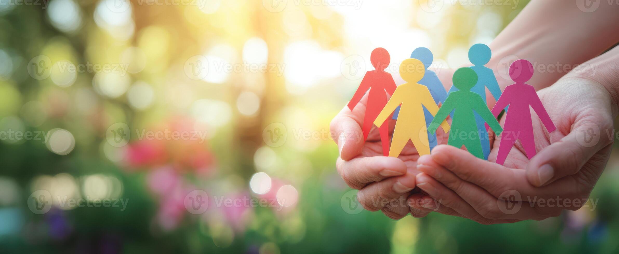 The colorful paper cutouts representing unity and support in a nurturing environment. photo