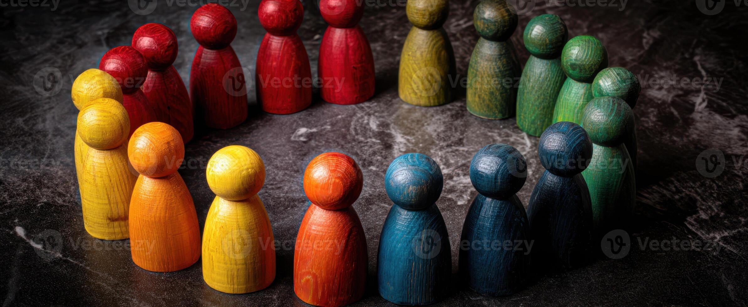 The colorful wooden figurines forming a circle of unity and connection. photo