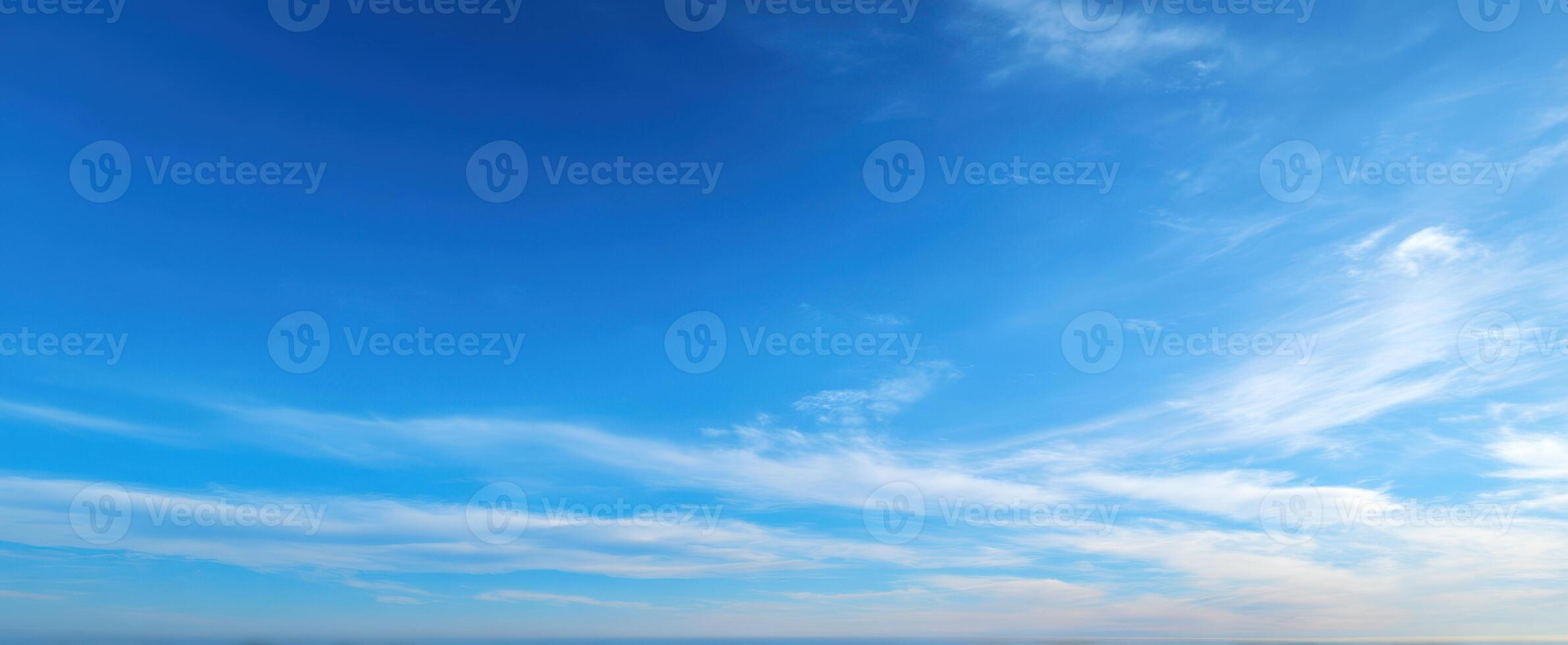The panoramic view of a clear blue sky with scattered clouds. photo