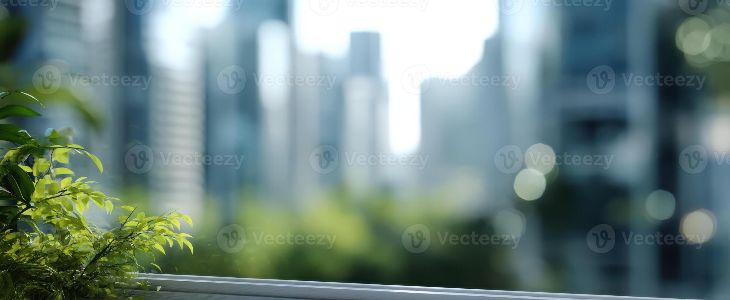 The Tranquil Greenery Overlooking a Bustling City Skyline photo