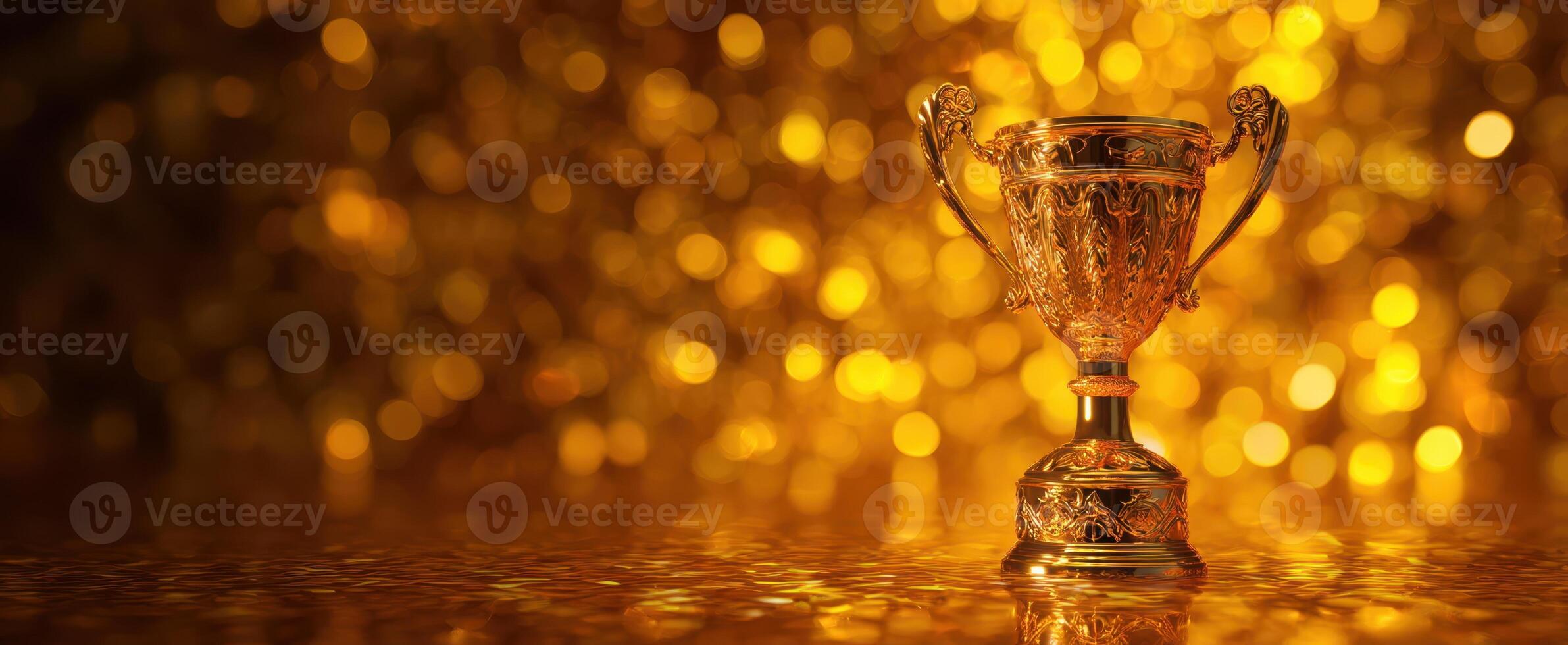 The golden trophy symbolizing achievement and celebration of success. photo