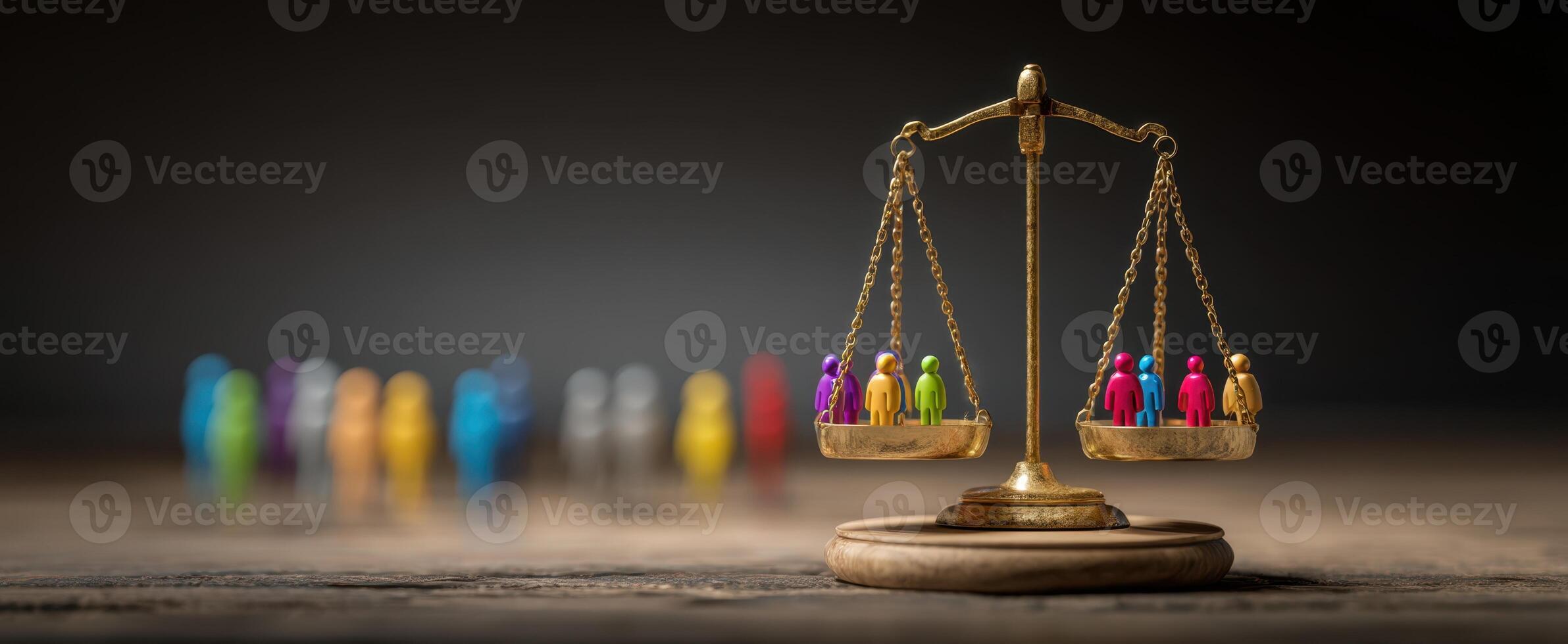 The Balancing Scales with Colorful Figurines Representing Justice and Equality photo