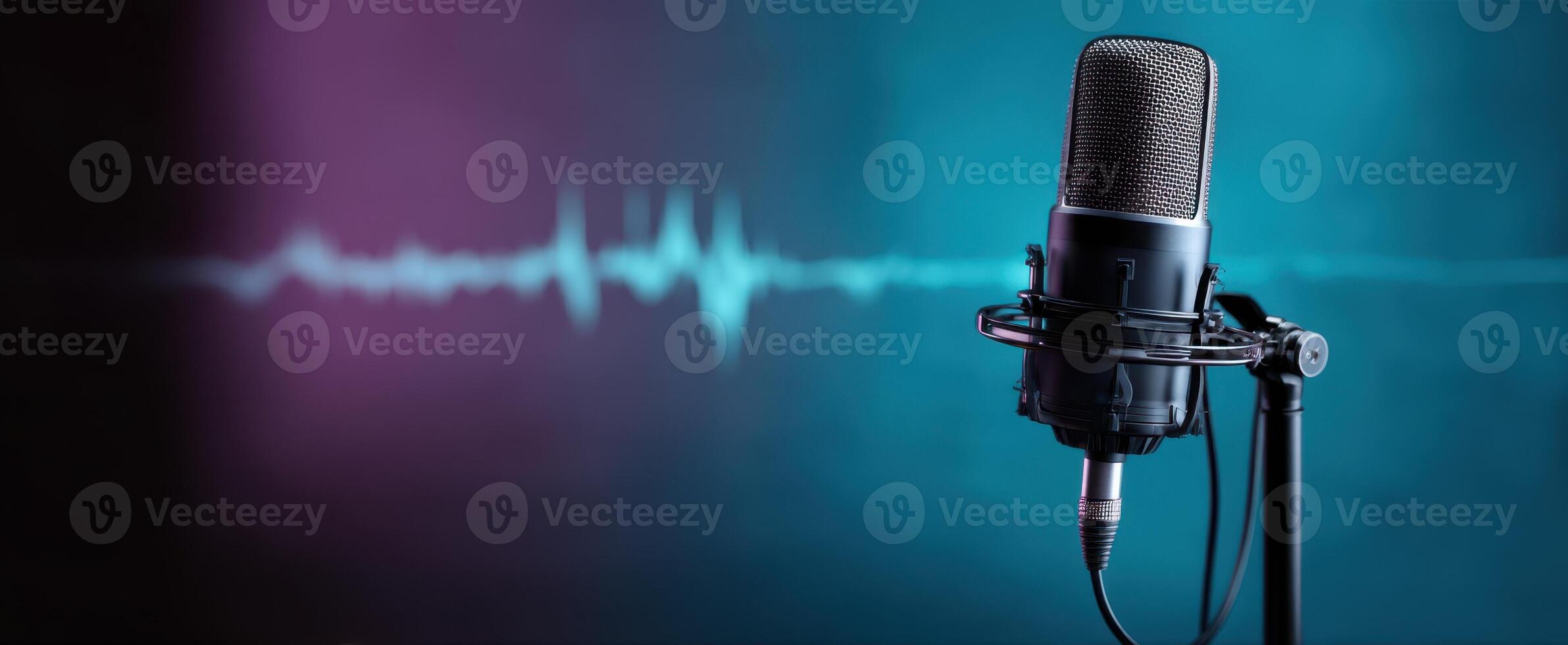 The microphone capturing sound waves in a colorful studio setting. photo