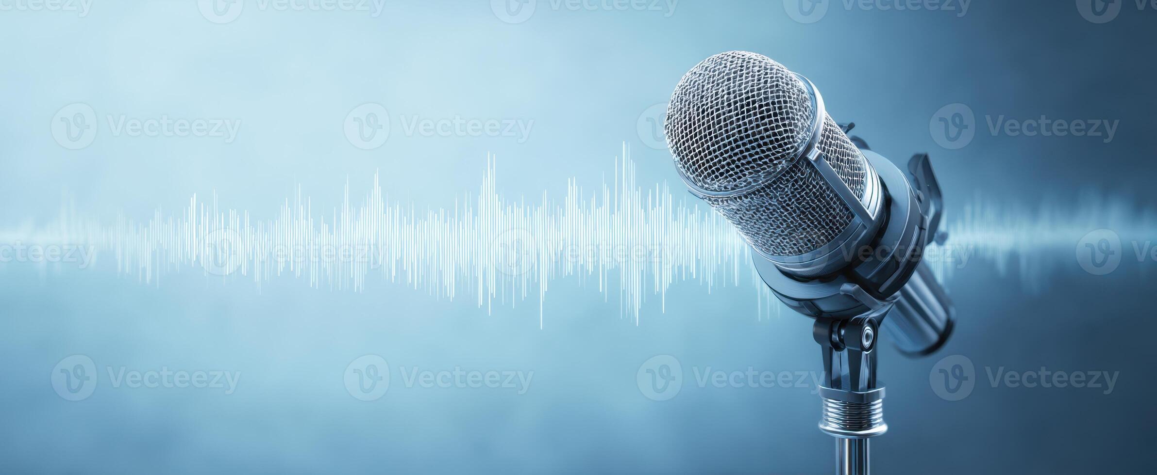 The microphone capturing sound waves in a professional audio environment. photo