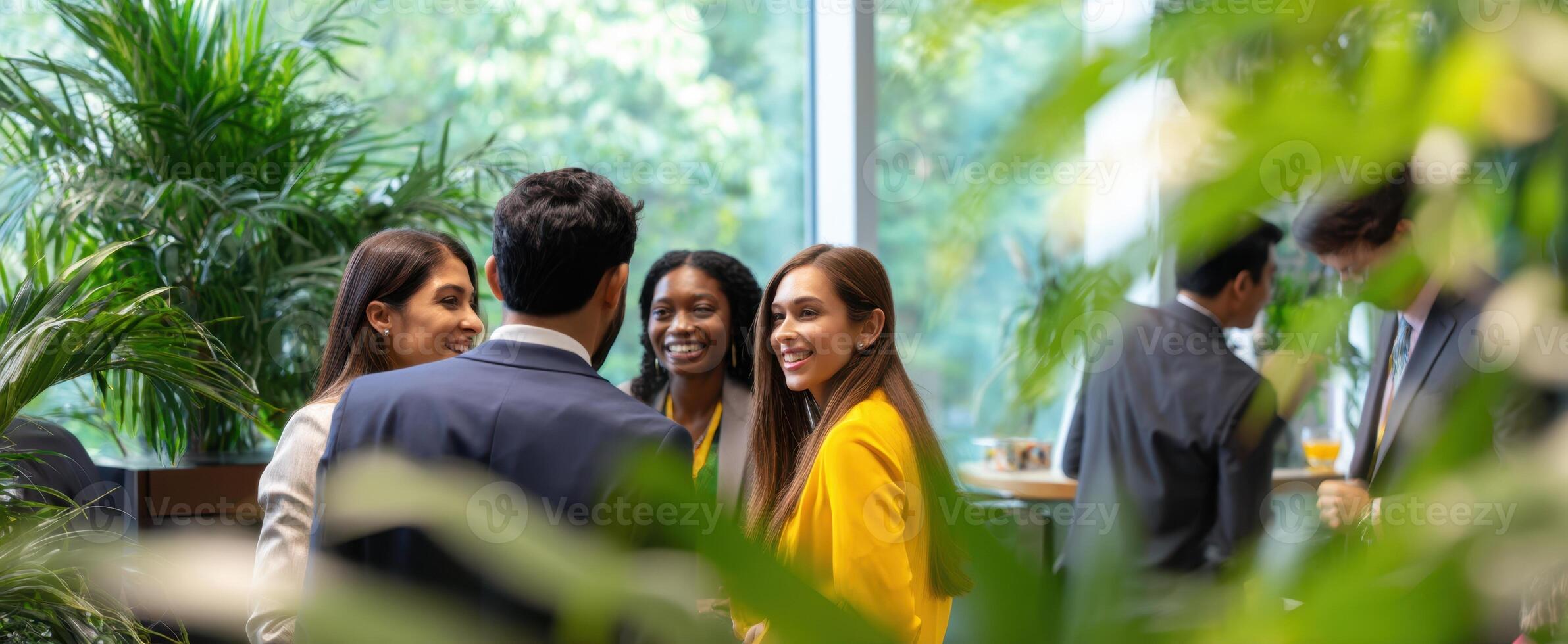 The vibrant networking session among professionals in a modern office setting photo