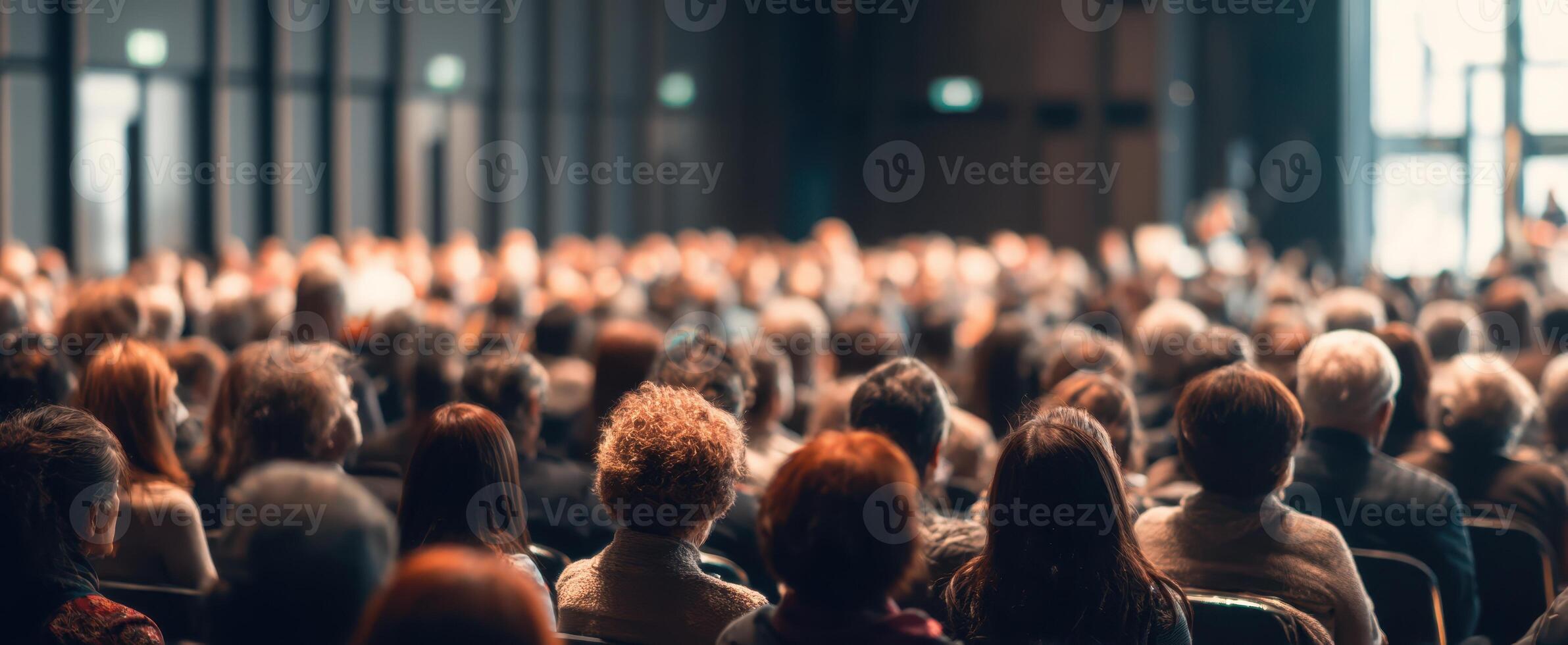 The audience engaged in a lively conference with diverse participants. photo