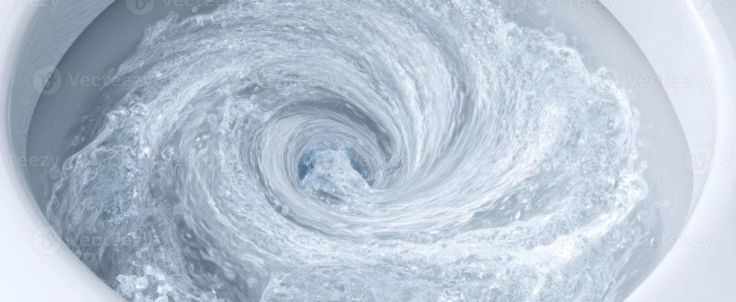 The swirling water in a modern toilet bowl during a flush cycle photo