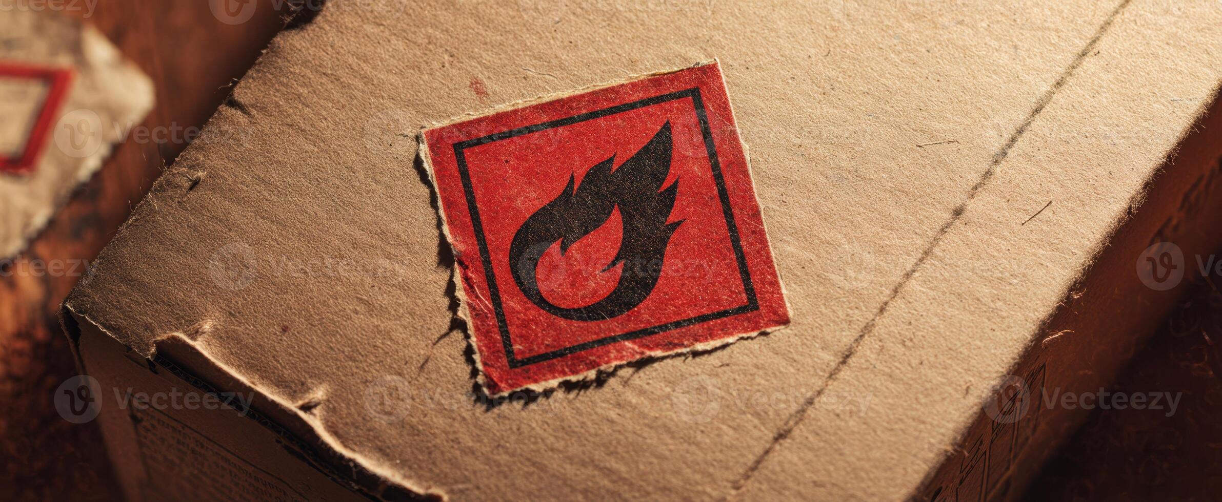 The Flammable Warning Label on a Rustic Packaging Box photo