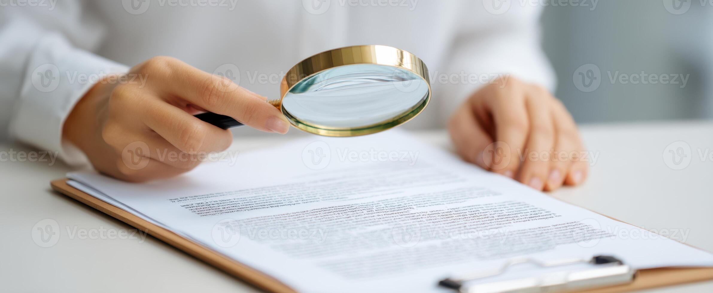 The magnifying glass focusing on important details in a document. photo