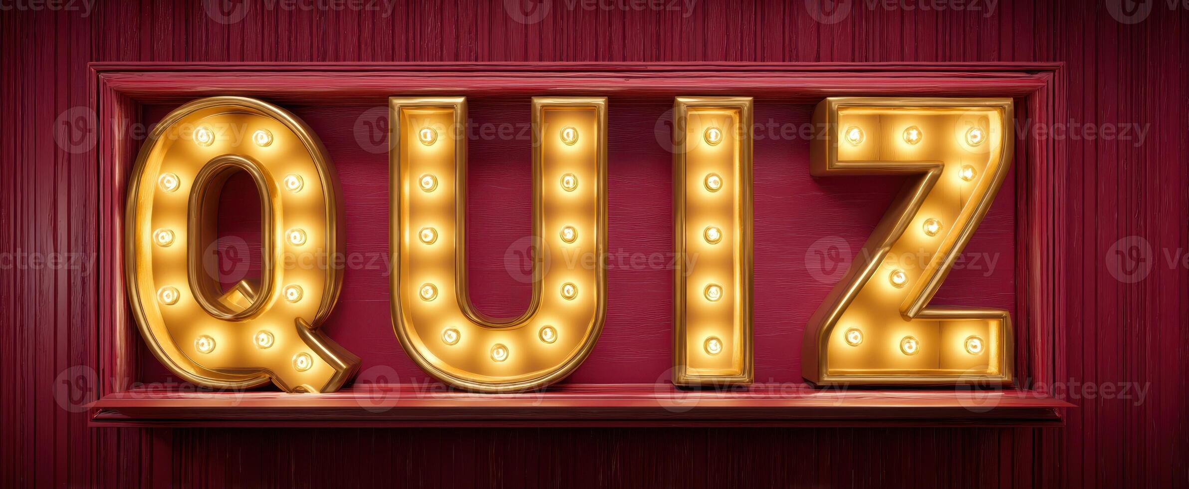 The illuminated quiz sign showcasing vibrant Marquee letters on red background. photo