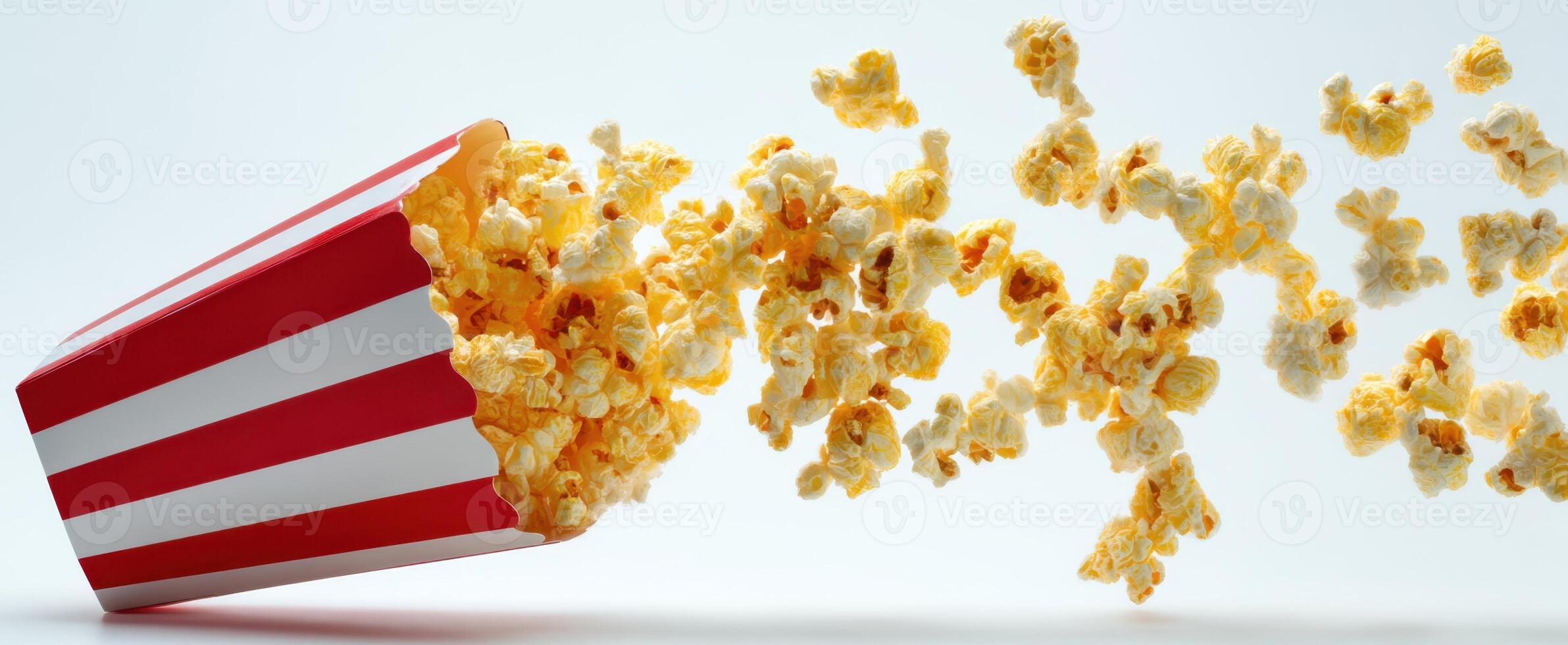 The overflowing popcorn bucket spilling onto a clean surface photo
