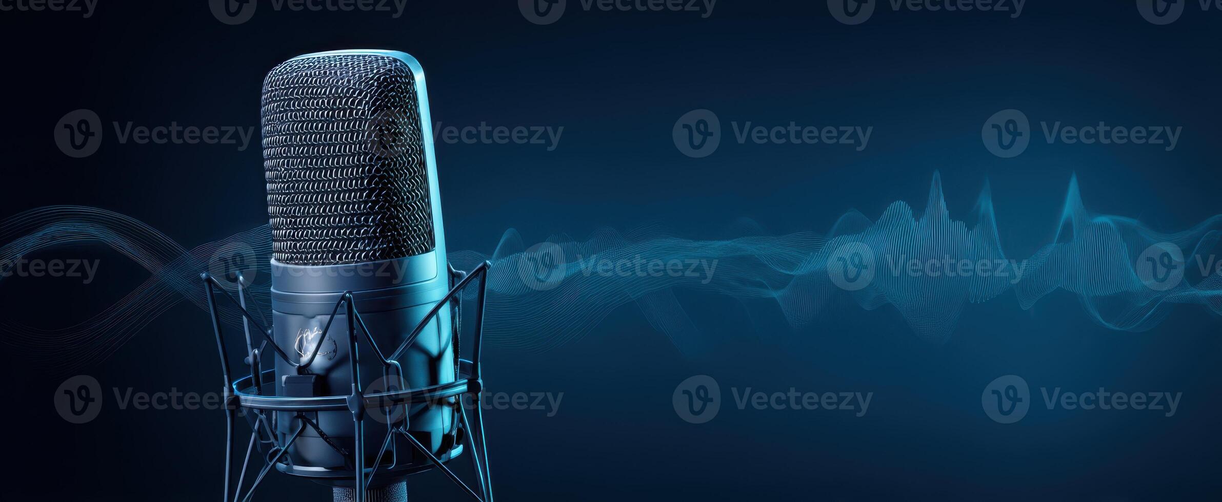 The microphone captures sound waves in a dynamic audio recording setting. photo