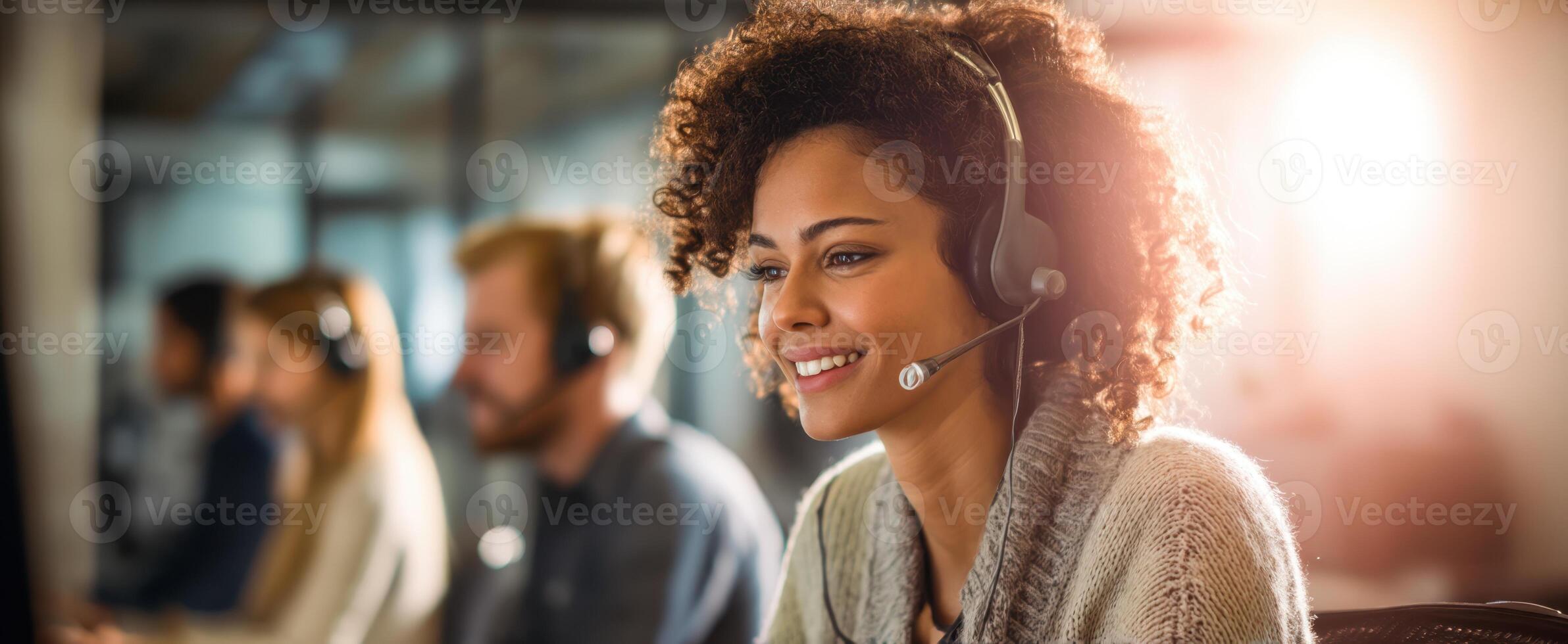 The focused call center agent providing exceptional customer service. photo