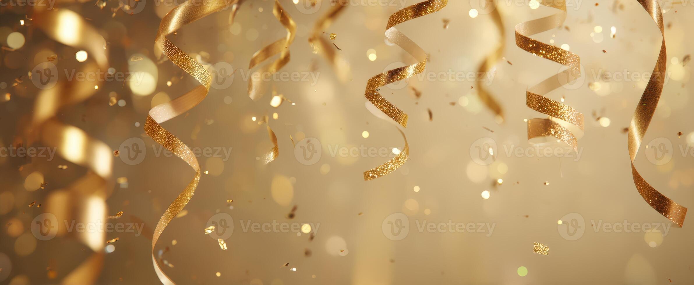 The golden streamers creating a festive atmosphere for celebrations and events. photo