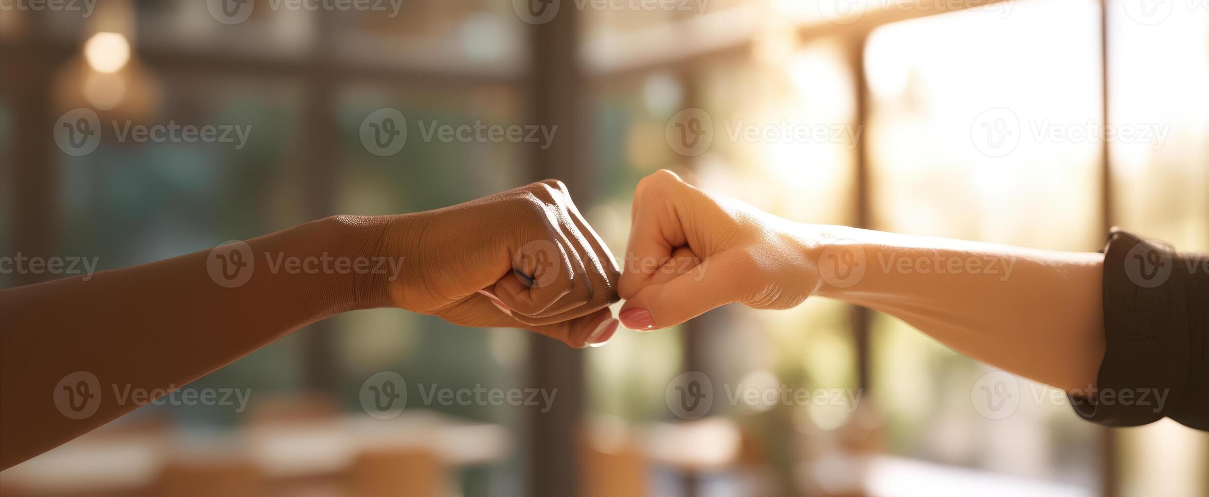 The hands connecting in a gesture of friendship and unity in a bright environment. photo