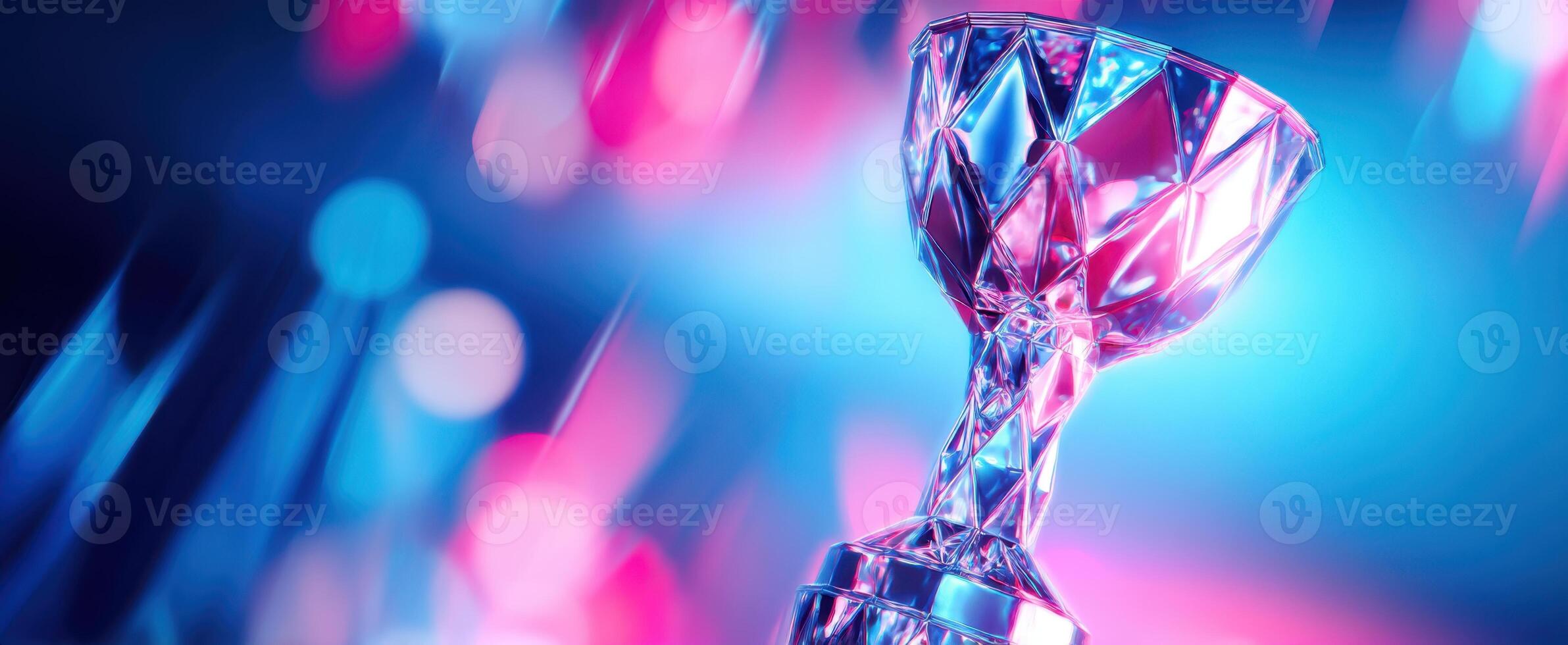 The shining trophy celebrating achievement amidst colorful lights and reflections photo