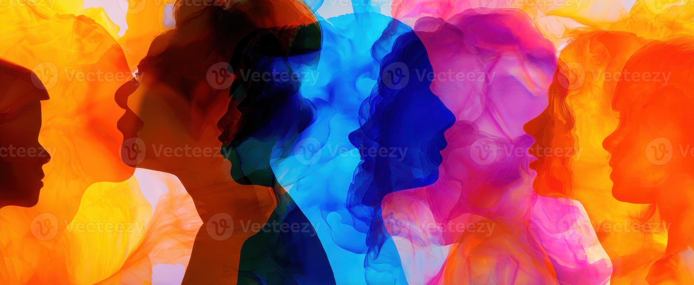 The colorful silhouettes representing diversity and emotional connection in art form. photo