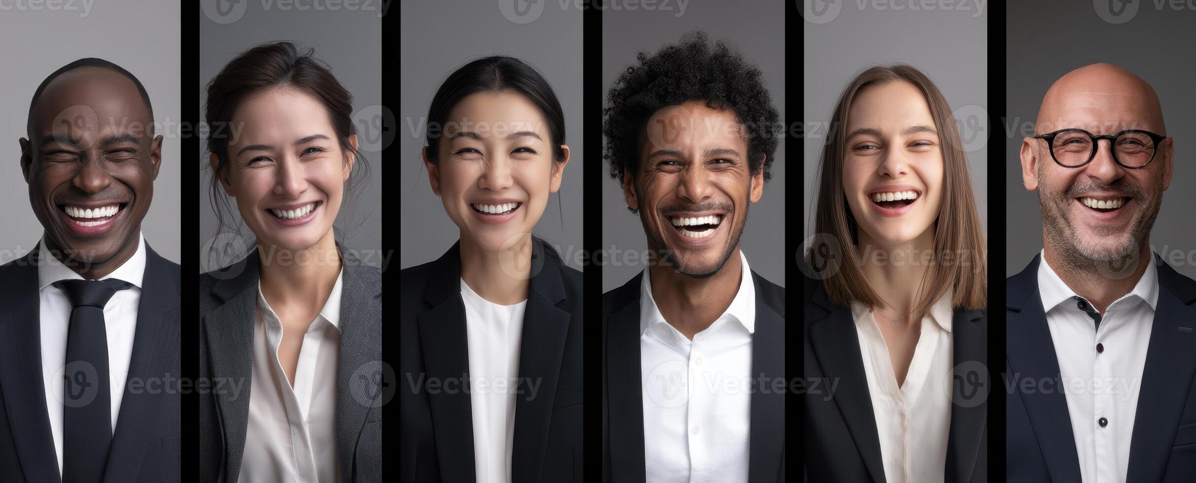 The joyful faces of a diverse business team celebrating success together. photo