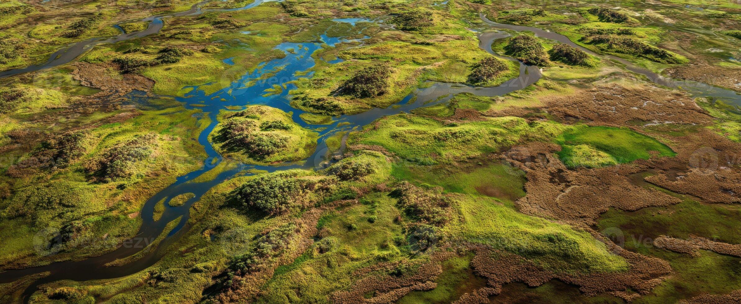 The lush wetlands and winding rivers showcasing nature's vibrant ecosystem. photo