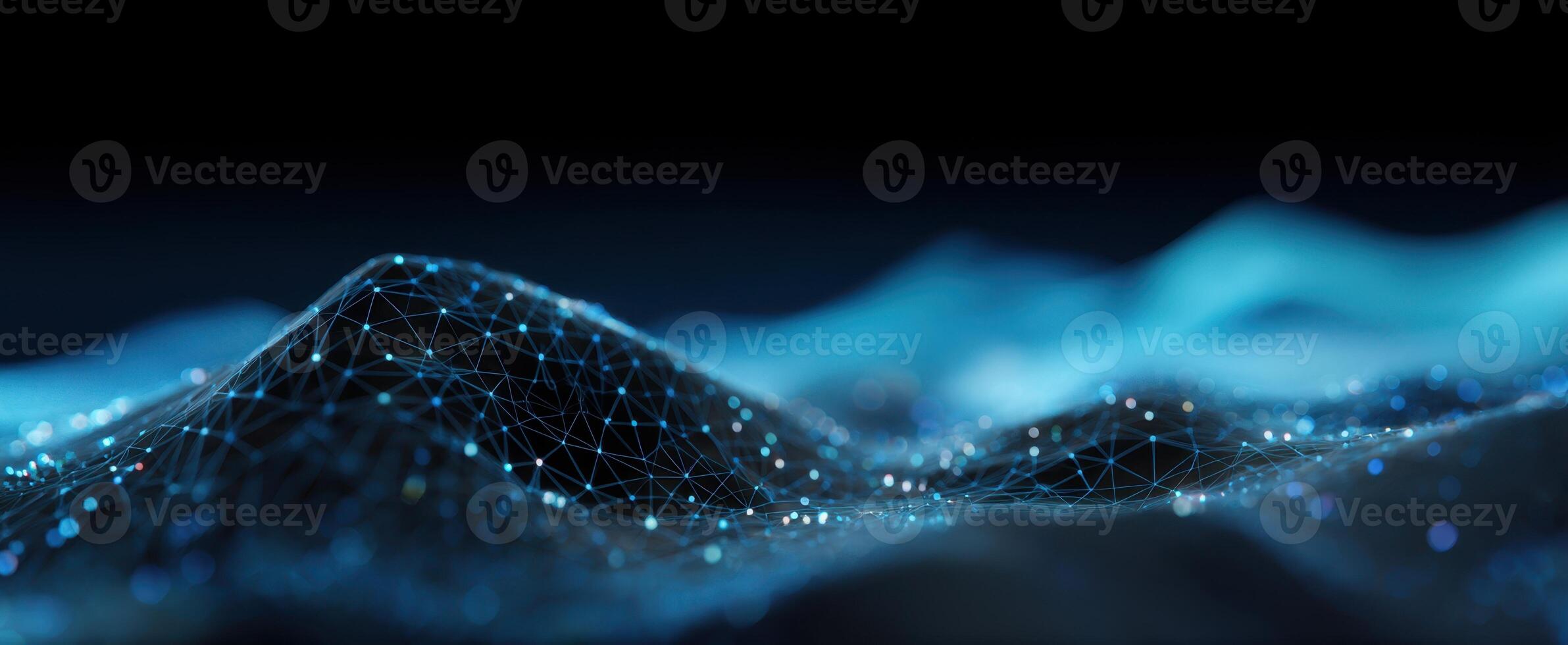 The digital landscape showcasing interconnected waves of light and data visualization. photo