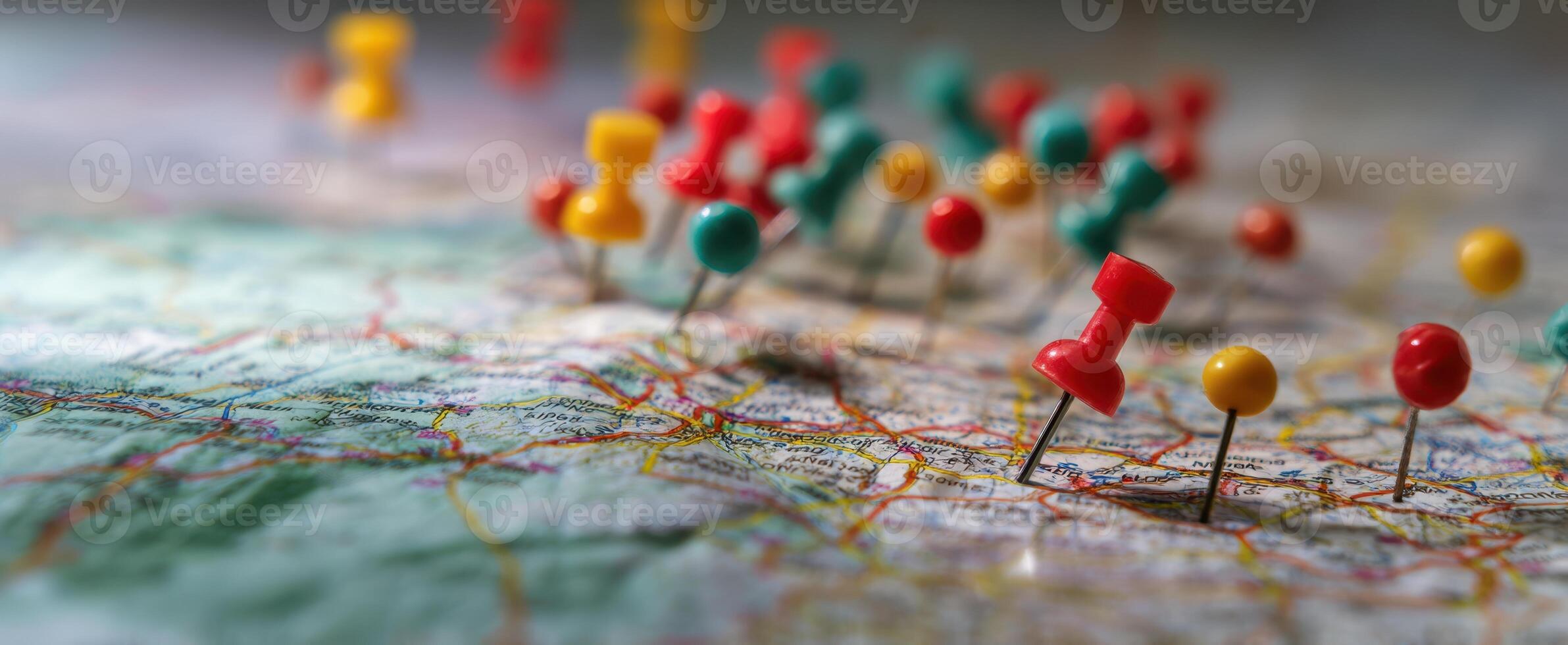 The Colorful Pushpins Highlighting Important Locations on a Map photo