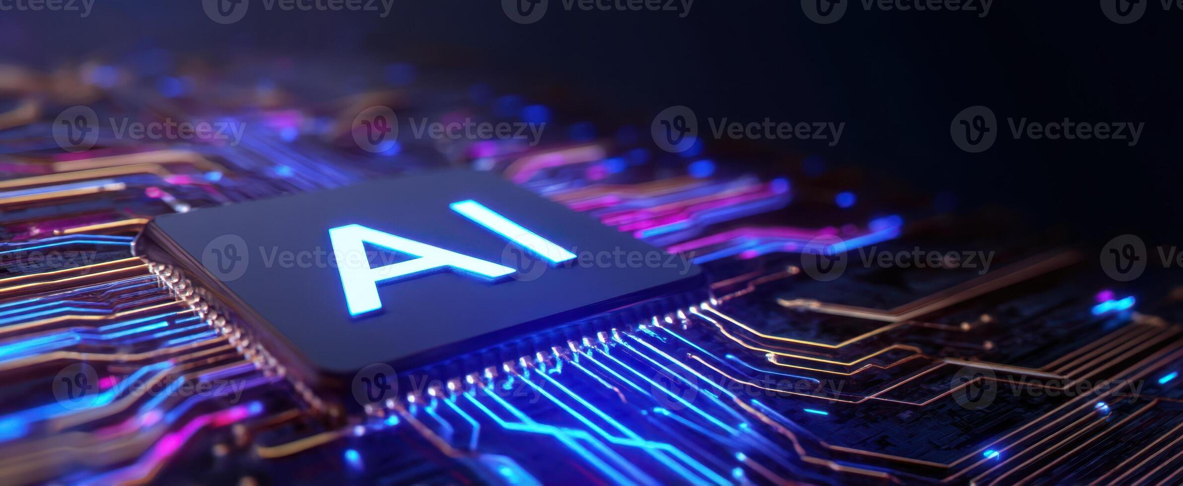 The AI Microchip Surrounded by Futuristic Circuitry and Digital Connections photo