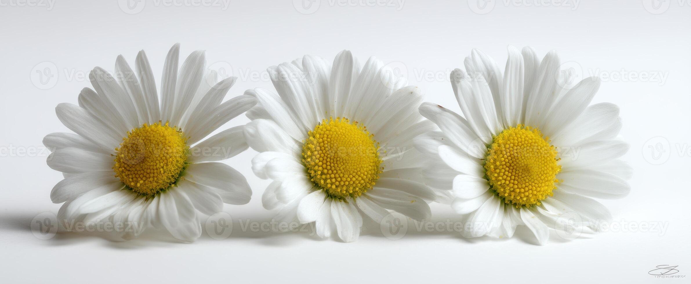 The delicate beauty of three daisies arranged on a white background. photo